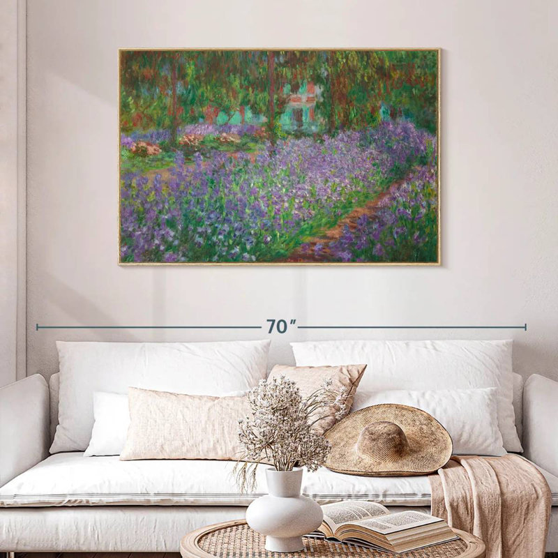 Le jardin de l'artiste à Giverny en 1900, Cadre flottant en bois naturel, 46 po x 31 po