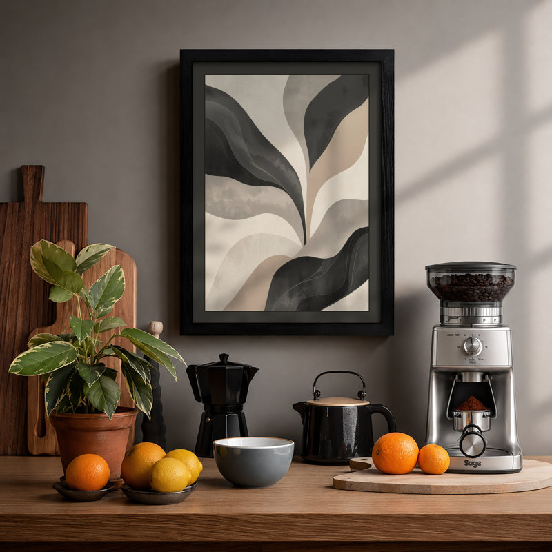 Flowing Petals Minimalist - Framed Print, A1 - 84.1 x 59.4 cm, Black