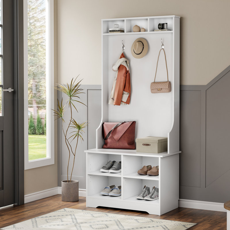 Botho Hall Tree 26.4'' Wide with Bench and Adjustable Shoe Storage, White