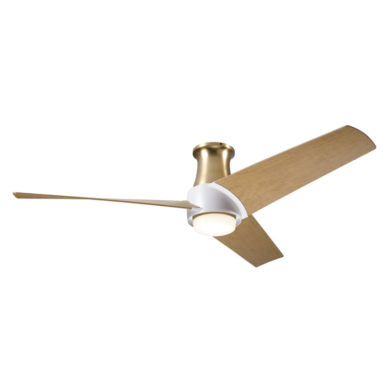 Ambit 56'' Ceiling Fan with LED Lights, Maple, Satin Brass/Matte White, Wall Control