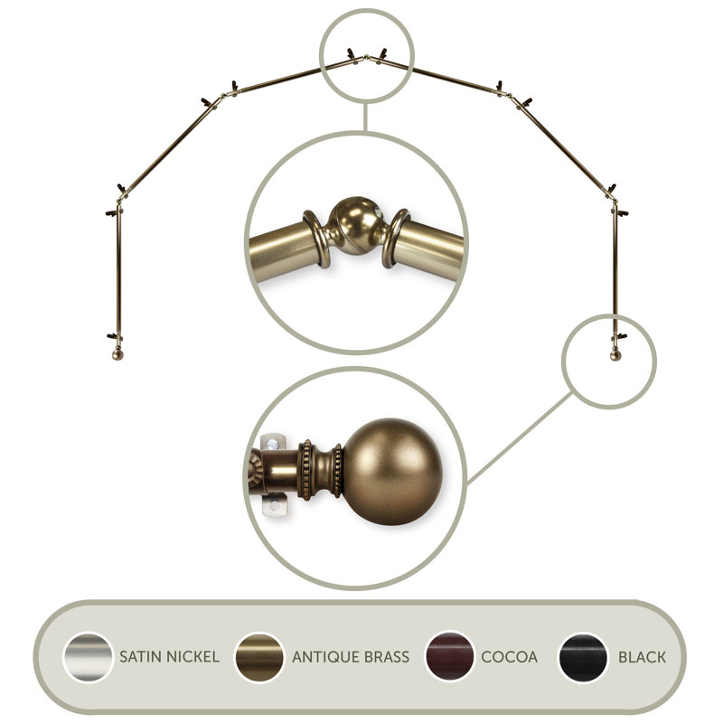 Adjustable 28'' to 48'' 0.81'' Bay Window Single Curtain Rod, Antique Brass, 28" - 48" (each side)