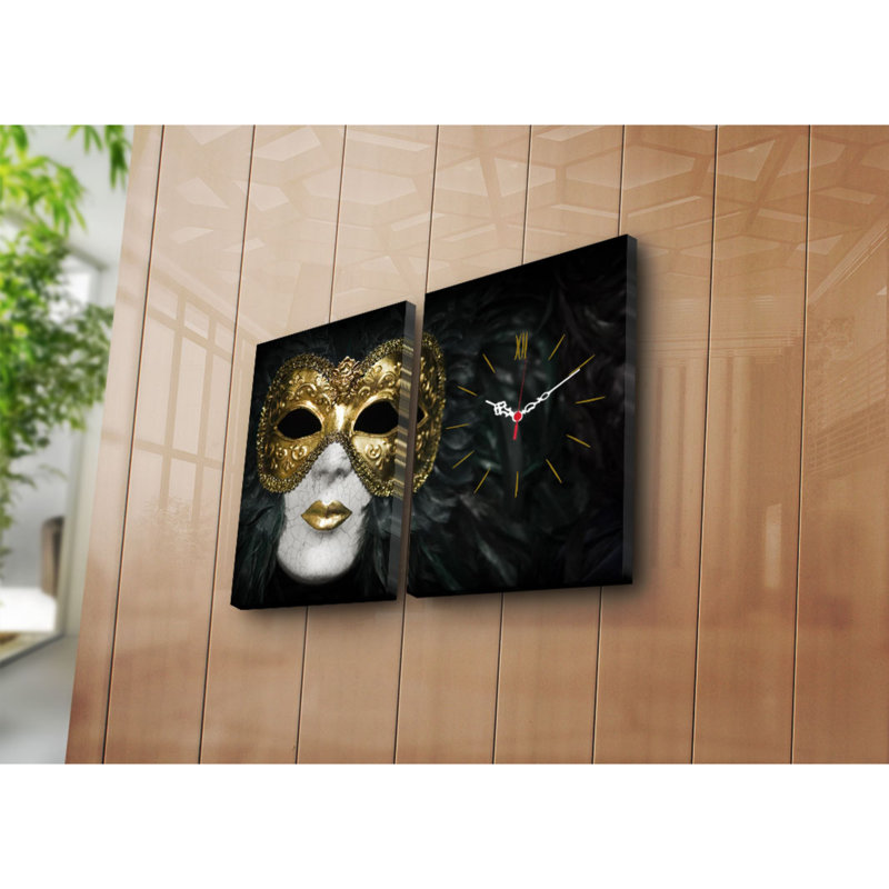 Elegant Decorative Canvas Wall Clock (2 Pieces), 25.2 x 15.7 inches | 100% Suede Canvas with 100% Wooden Frame (Thickness: 1.2 inches) | Stylish Home Decor, Perfect for Living Room & Office Spaces, Unique Timepiece Design