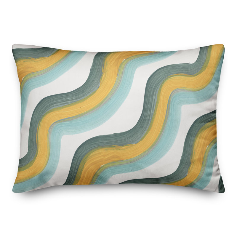 Yellow and Green Waves Rectangular Indoor/Outdoor Pillow