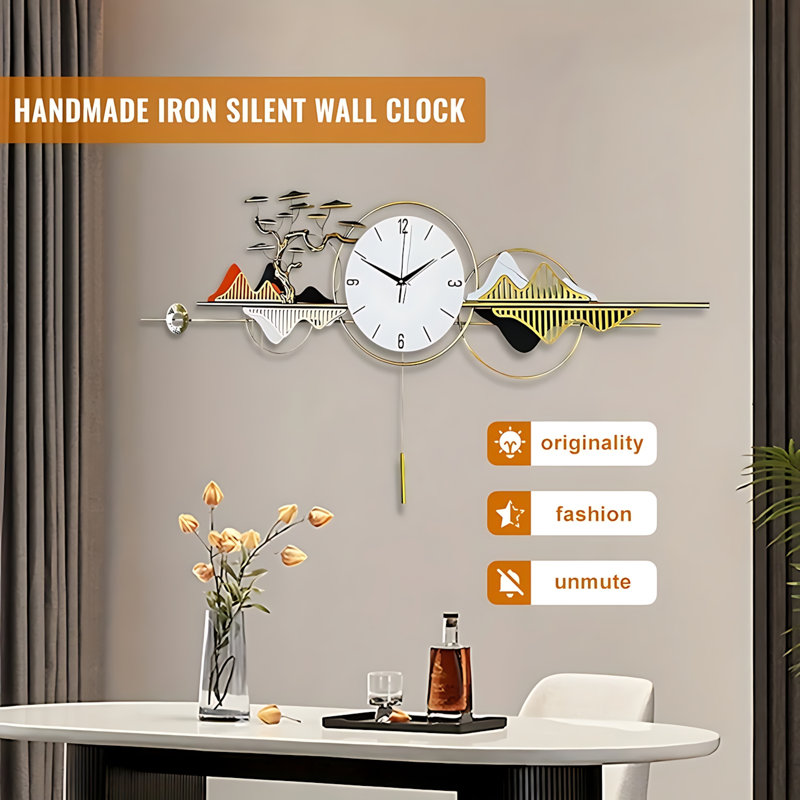 Eatra Large Metal Wall Clock For Living Room Decor 3d Modern Decorative Wall Clock Silent No-ticking Big Ginkgo Wall Art Decor For Kicthen Bedroom Entryway