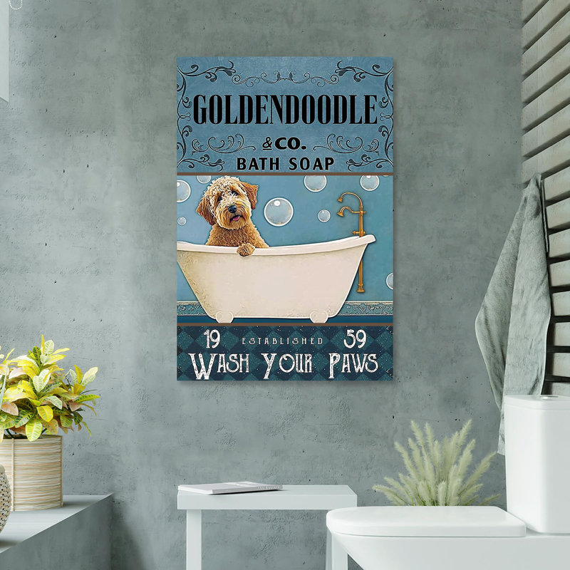 Goldendoodle Bath Soap 2 - 1 pièce, impression sur toile tendue, H 36 po x l 24 po x P 1,25 po