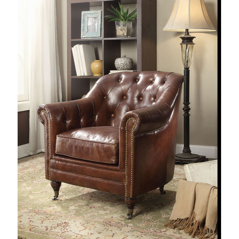 ACME Aberdeen Accent Chair, Vintage Dark Brown Top Grain Leather