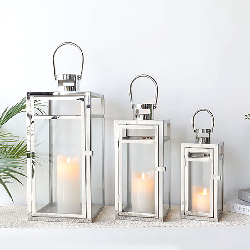 Metal Tabletop Lantern, Silver