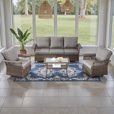 Ensembles de conversation pour patio en osier toutes saisons Anferney avec fauteuil coulissant et table basse