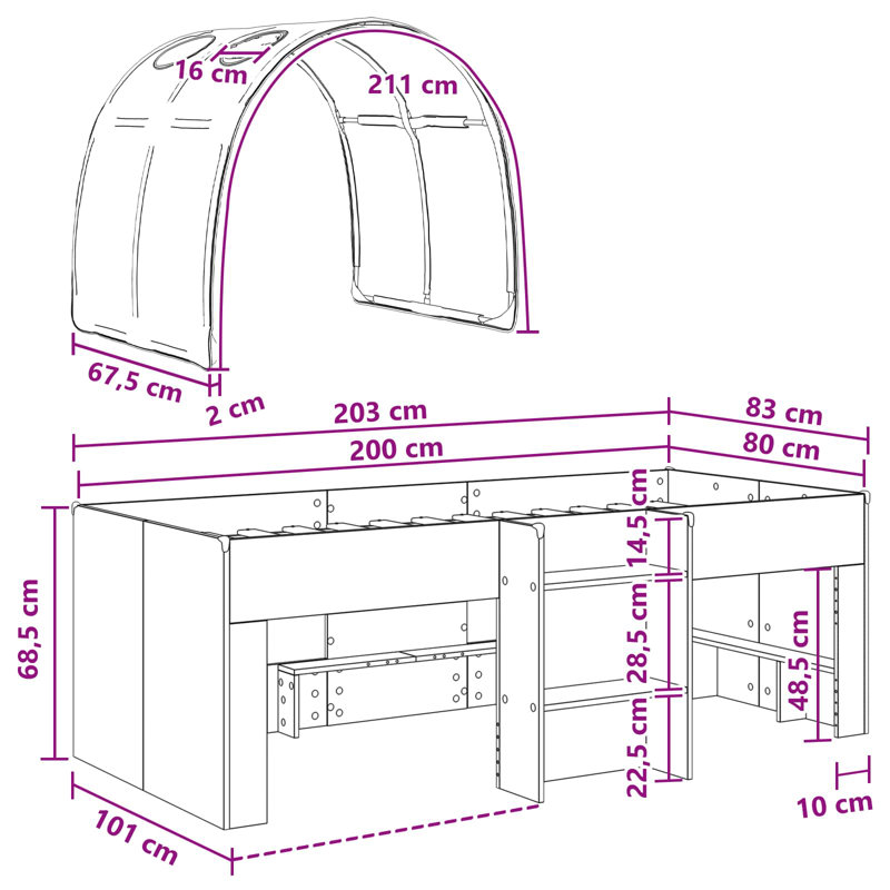 80 X 200cm High Sleepers, White/Pink