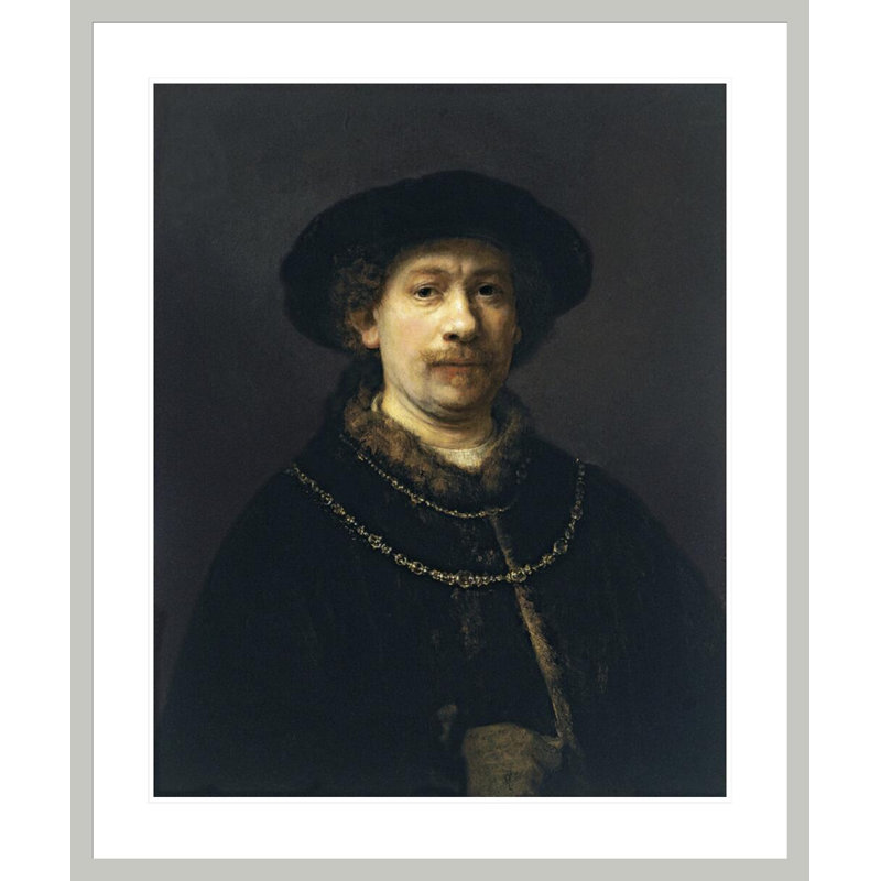 Autoportrait avec un chapeau et deux chaînes par Rembrandt van Rijn - Estampe numérique encadrée, H 39,91 po x l 33,5 po