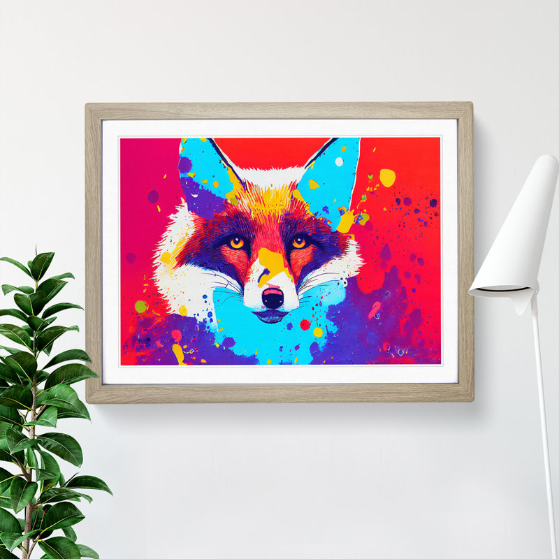 Fox Splatter Vol.4 Abstract 1 Piece Single Picture Frame Wall Art, 25cm H x 34cm W x 2cm D, Oak