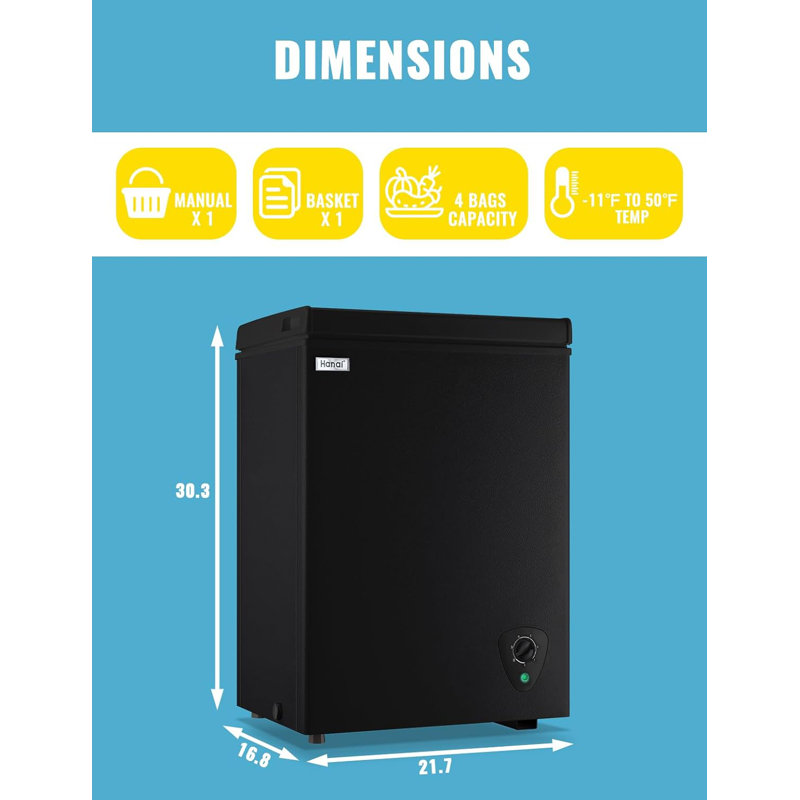 WANAI Deep Small Chest Freezer 3.0 Cu.Ft, Black