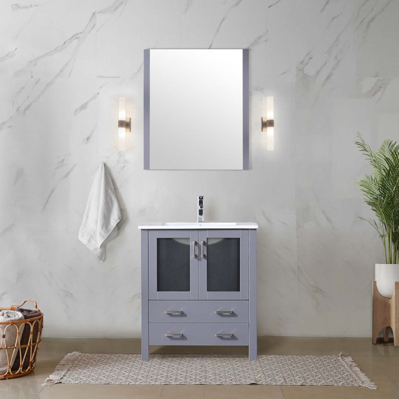 Dessus de meuble-lavabo en céramique, ensemble de robinet et miroir