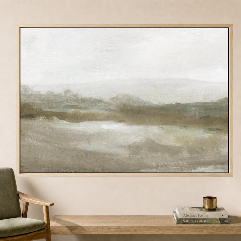 Vallée douce par Carol Robinson - Graphisme sur toile, H 40 po x l 60 po, Cadre plat flottant, Bouleau