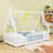 Twin Wood Tent-Shaped Teepee Bed With Guardrails-1508241043