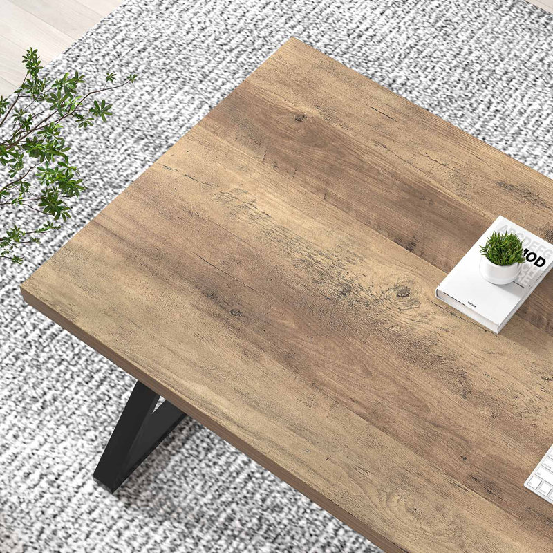 Cheryel 60" Modern Wood and Metal Computer Desk, Oak, 29.53" H x 60" W x 23.62" D, Oak/Black