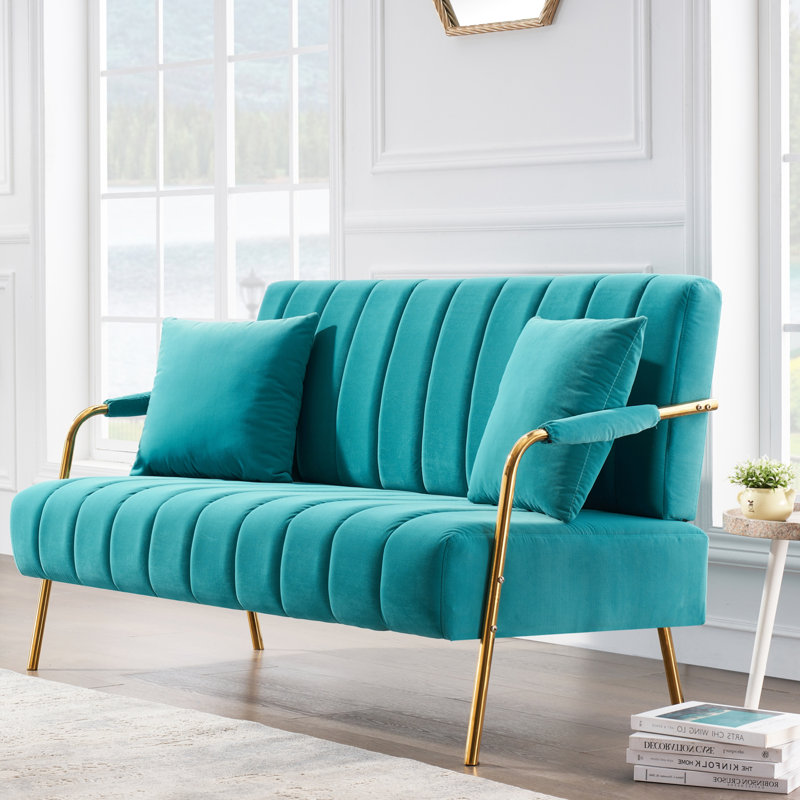 Karmela Velvet Upholstered Bench, Aquamarine