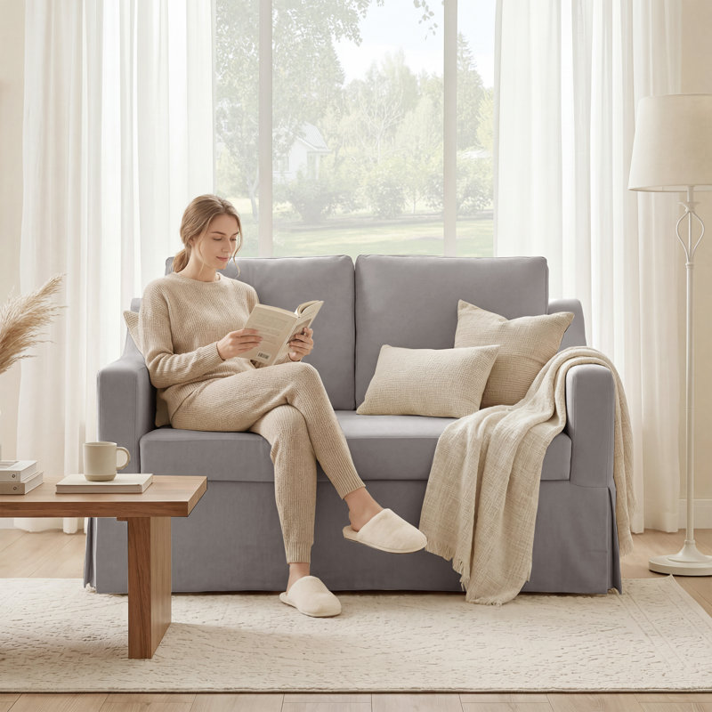 51'' Modern Country-style Slipcovered Loveseat Sofa, Gray