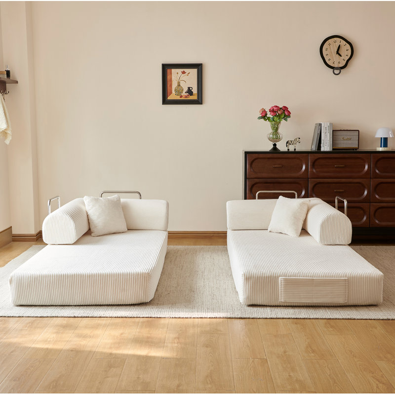 Canapé à compression de 78,8 po, canapé-lit convertible au sol avec accoudoirs avec dossier coussiné, canapé-lit futon confortable, causeuse modulaire désossée, tissu en velours côtelé, pour le salon, la chambre à coucher