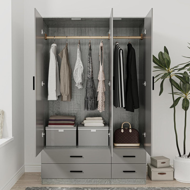 Retonia Manufactured Wood Wardrobe, Ash Grey/Grey
