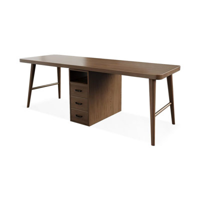 Bureau rectangulaire en bois massif avec tiroirs Walnut