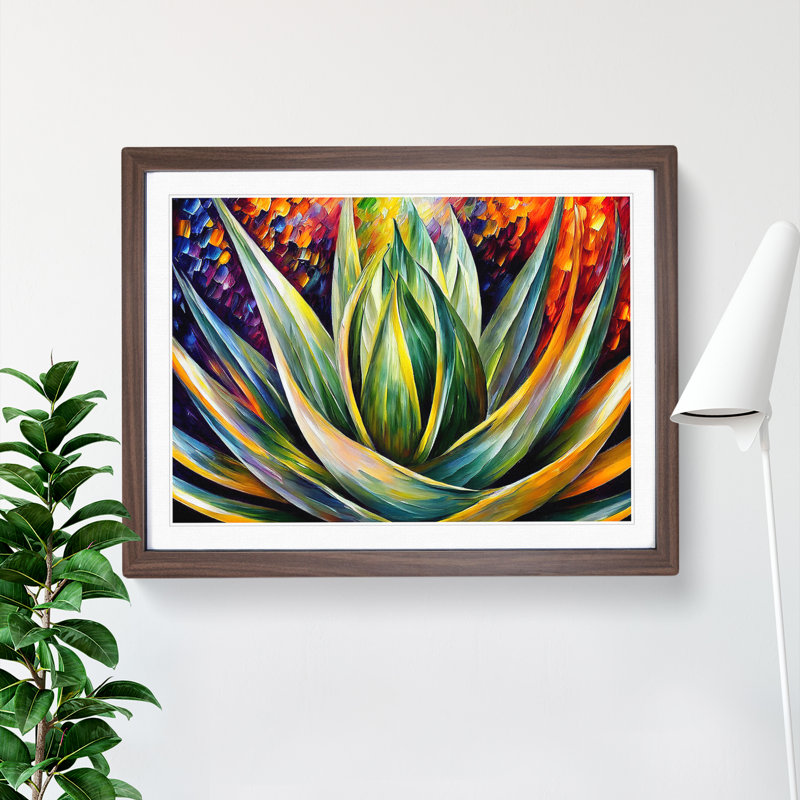Aloe Vera Succulent Plant Vol.4 - Single Picture Frame Print, 25cm H x 34cm W x 2cm D, Walnut