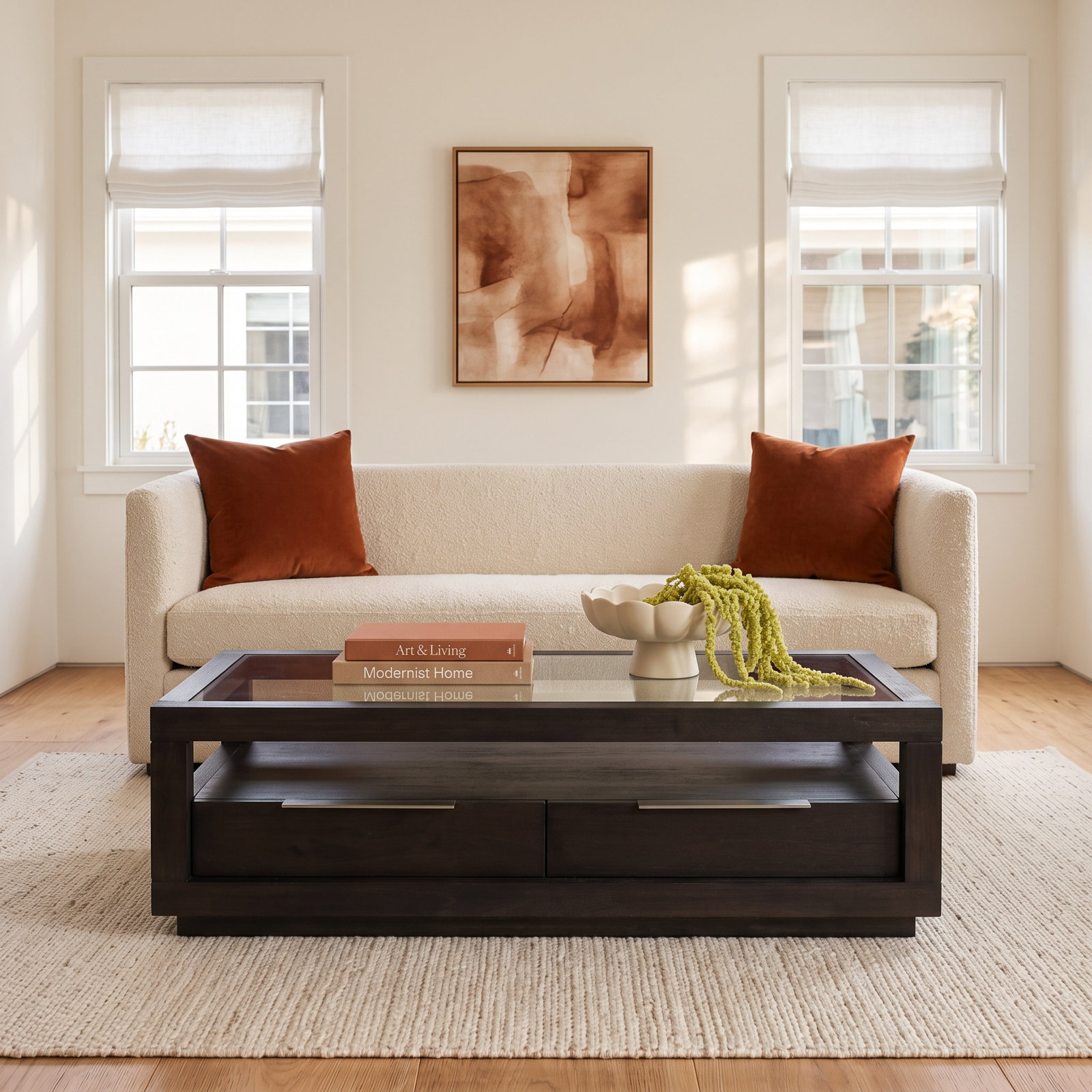 Santiago 54 " Glass Acacia Coffee Table