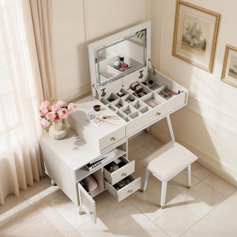 Versatile Vanity Desk With Lighted Flip-top Mirror & Adjustable Cabinet – 3-in-1 Makeup Dressing Table