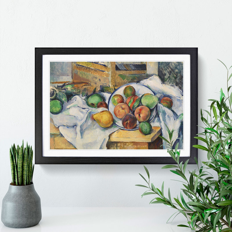 Still Life with Fruit Vol.1 by Paul Cezanne - Picture Frame Painting, 48cm H x 65cm W x 2cm D, Black