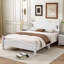 Structure de lit double en bois pleine grandeur, lit plateforme de style rétro avec support en lattes de bois, blanc