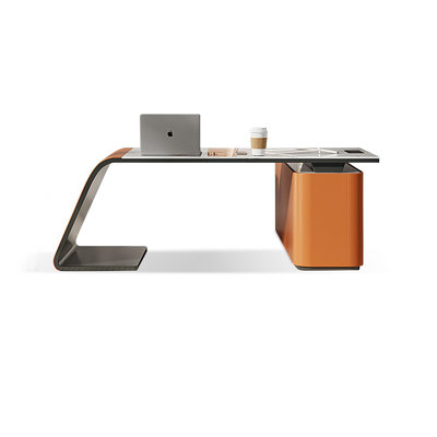 White+Orange Rectangular Stone+Manufactured Wood with 3 drawers desk