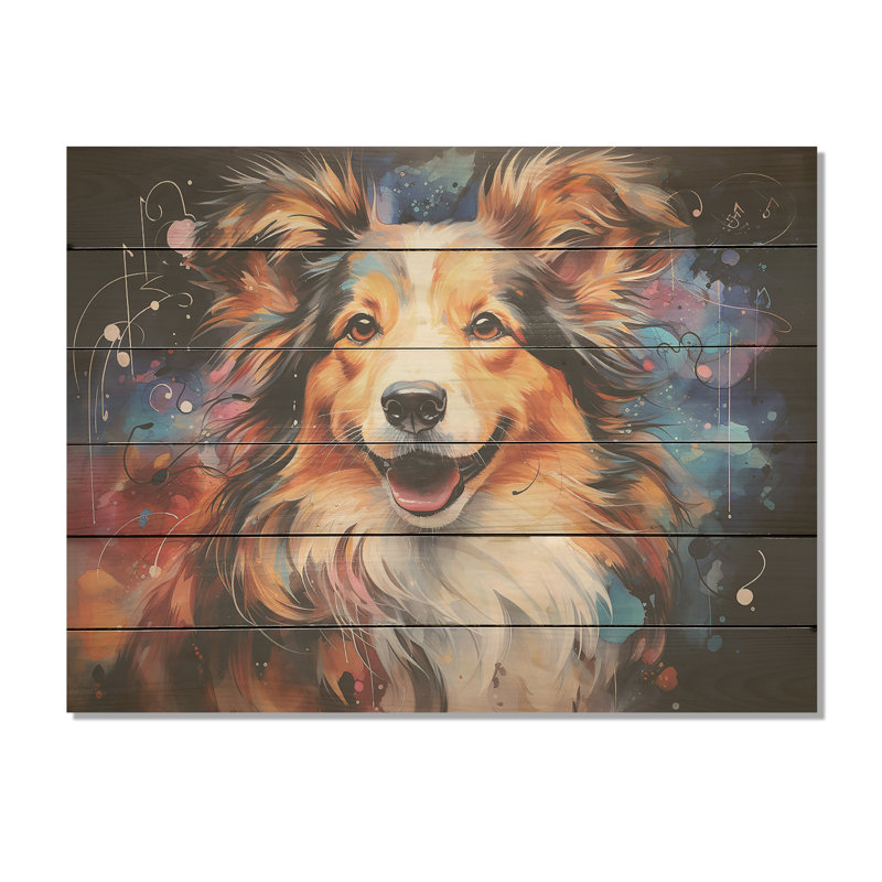 Shetland Sheepdog Portrait I - chien, art mural sur bois de pin naturel, H 30 po x l 40 po