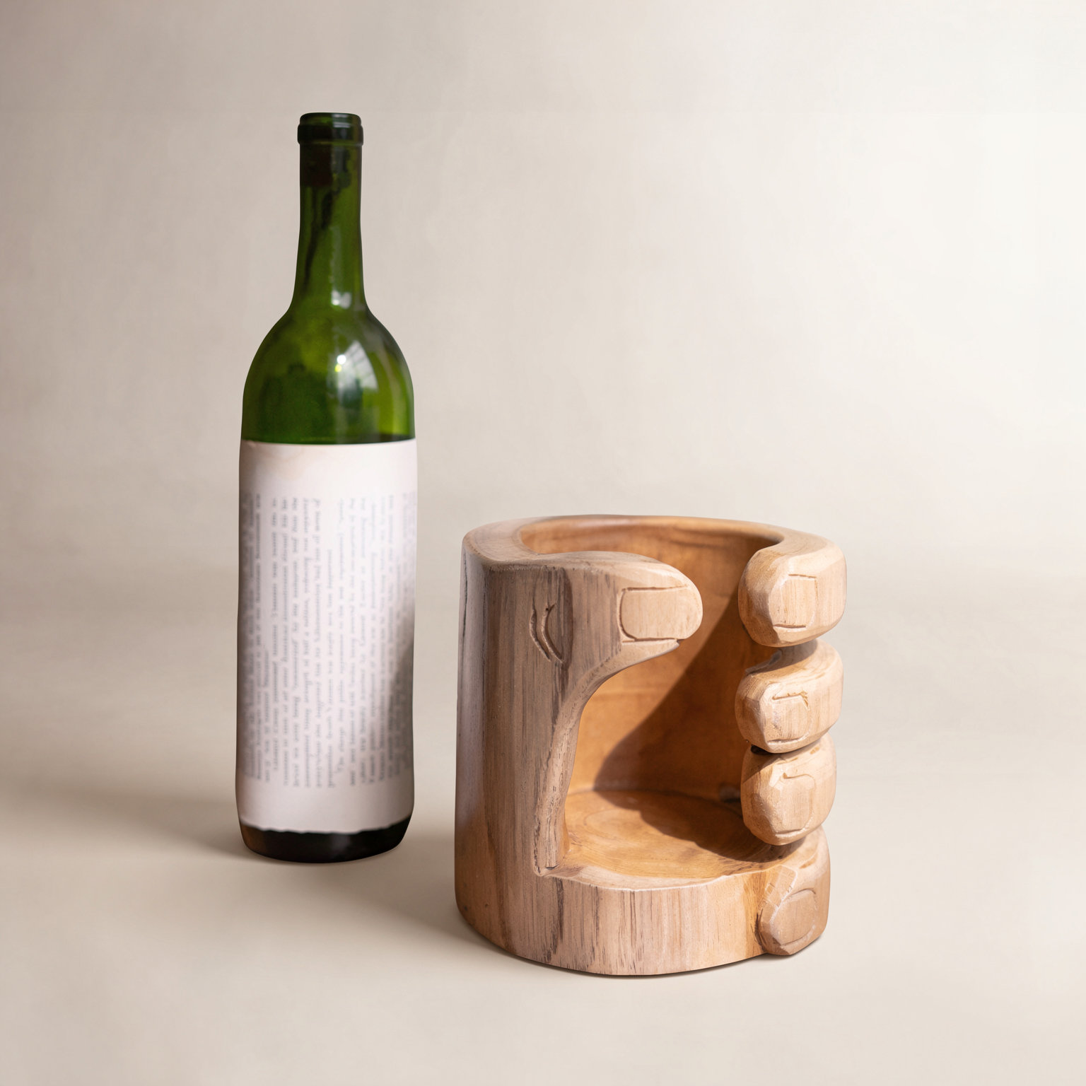 Carved Teakwood Wine Bottle Stand