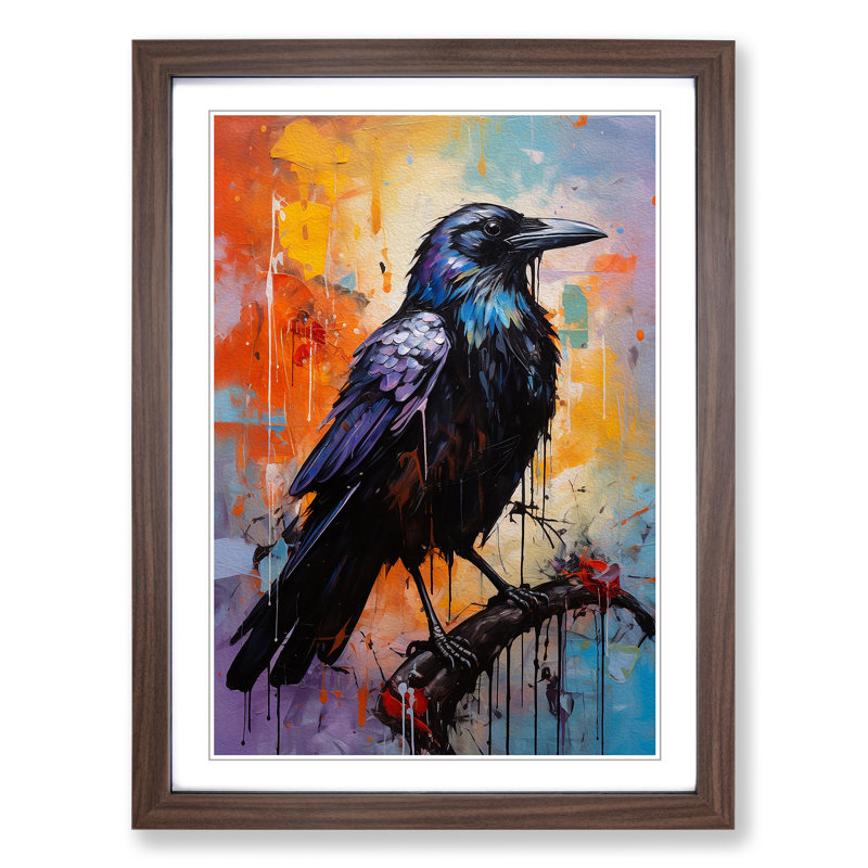 XYZ-FRM-V1223-5420 Raven Gestural - Single Picture Frame Print on Wood, 46cm H x 34cm W x 2cm D, Walnut