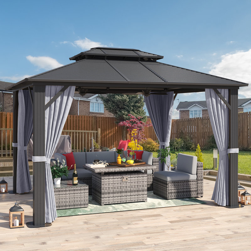 Abri de jardin pour patio en métal en aluminium mesurant l 12 pi x P 10 pi