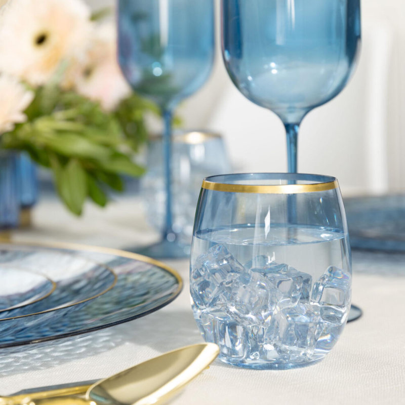 Verres à vin sans pied en plastique 12 oz avec bordure dorée 12 personnes Ecoqualité