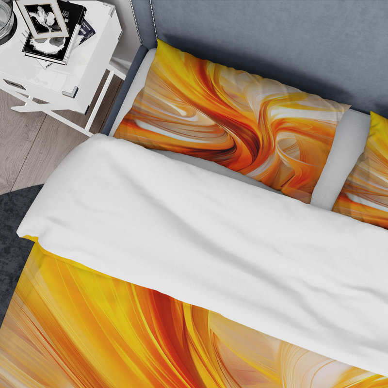 Ensemble de housse de couette abstrait orange - Warm Fractal Design VII - Polyester microfibre