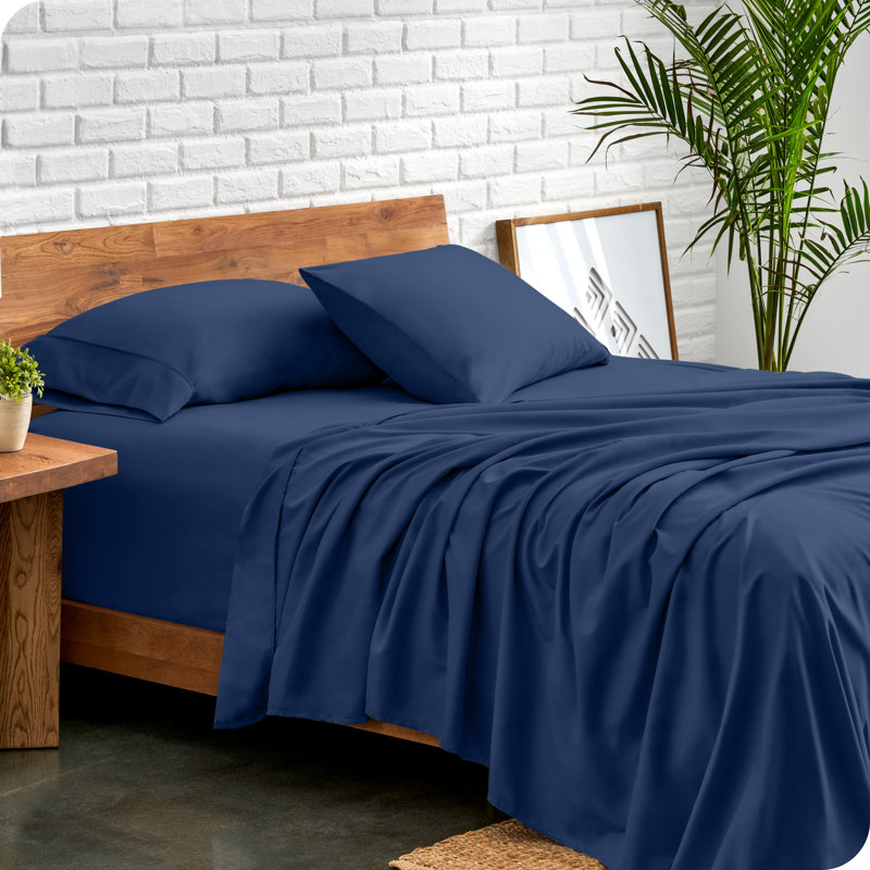 Ensemble de draps en microfibre Bare Home, Bleu très foncé, Ensemble de draps pour lit simple TG + 1 drap-hous