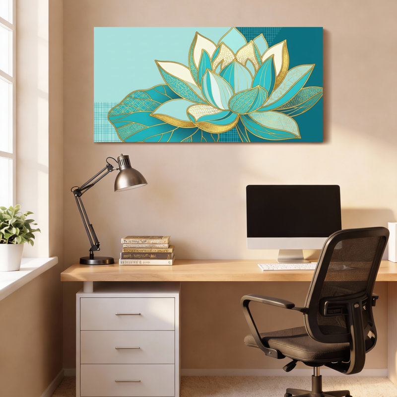 Tableau sur toile tendue représentant une fleur de lotus avec des accents dorés (lot de 1), 4020