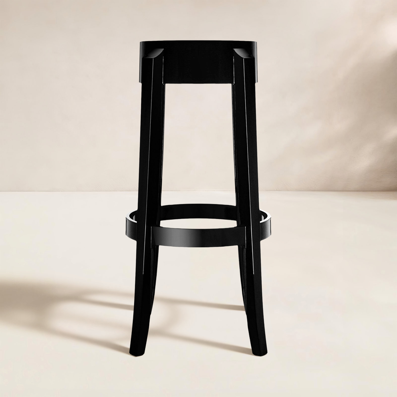 Charles Backless Outdoor Bar Stool, Glossy Black, 29.53"