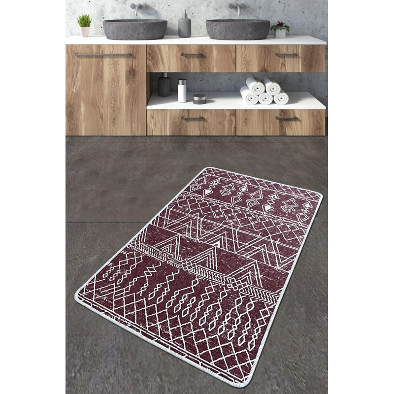 Tapis de bain de qualité supérieure, 100% polyester, rouge bordeaux et blanc, 27,6 po x 47,2 po | Antibactérien, antidérapant, 700 g / m², hauteur des poils: 0,4 po | Lavable à la machine, idéal pour le confort et la sécurité de la salle de bain