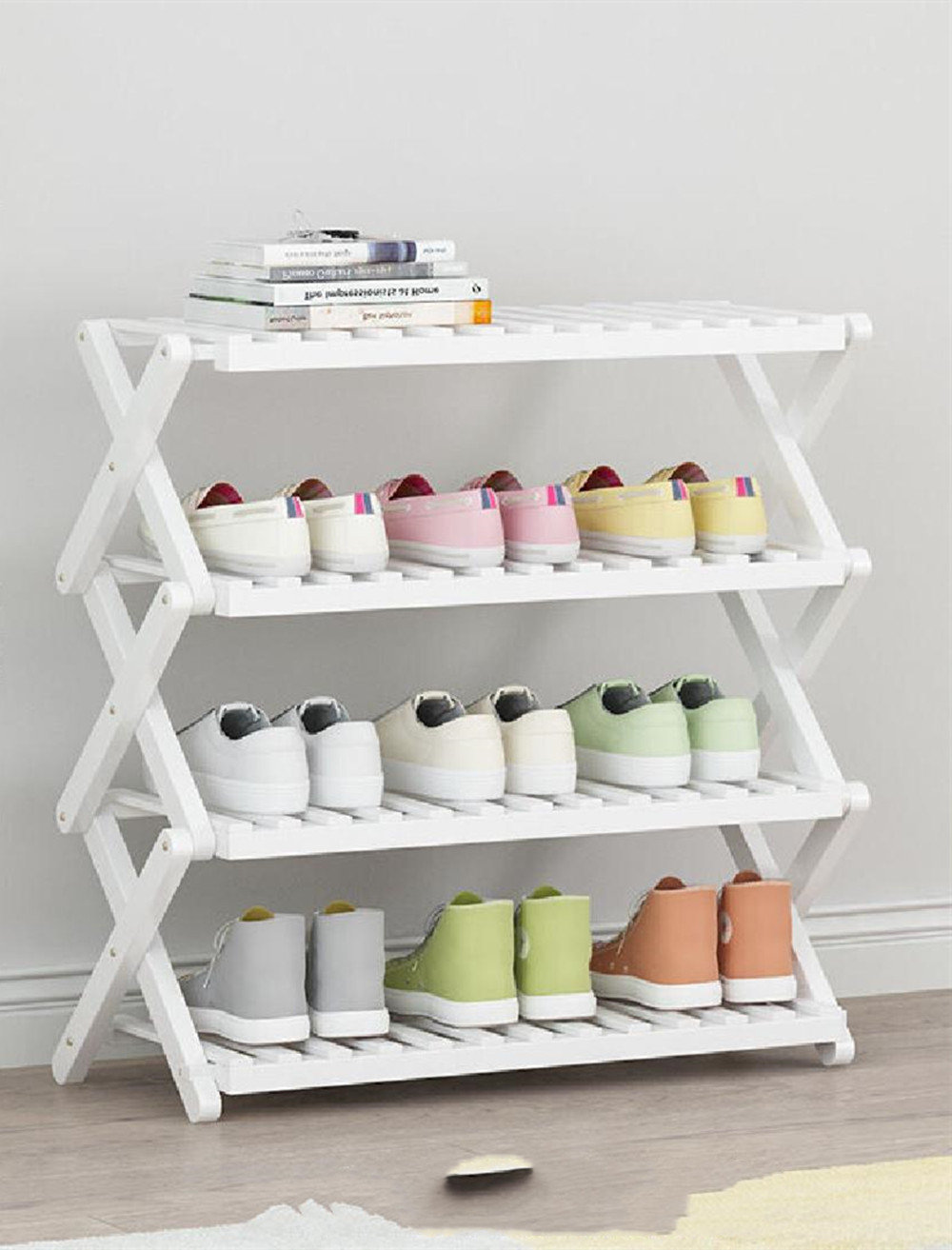 24.4 in. H 18-Pair Gray Metal Shoe Rack