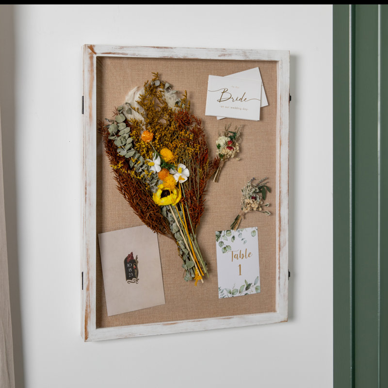 Mallick 23.5'' H x 18.5'' W Shadow Box Display Case with Linen Liner, Push Pins and Solid Pine Wood Frame, White Wood