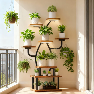 8-Tier Plant Stand With Grow Light, 48-Inch Indoor Plant Shelf With Adjustable LED Lighting, Human-Shaped Metal Plant Display For Living Room, Corner, Balcony And Patio