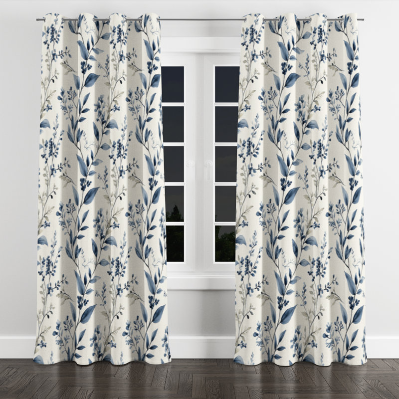 Country Farmhouse Window curtains - Blue Boigie Grommet Curtain - 1 Panel, 52" W x 84" L, Silver Grommets