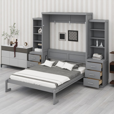 Space-Saving Murphy Bed Designed with Integrated Storage Shelves and Built-In Drawers