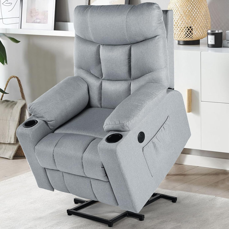 Upholstered Heated Massage Chair, Gray 100% Polyester