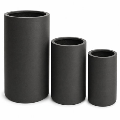 Ensemble de 3 pots à fleurs haut / bas en polystone pour l'intérieur et l'extérieur, noir