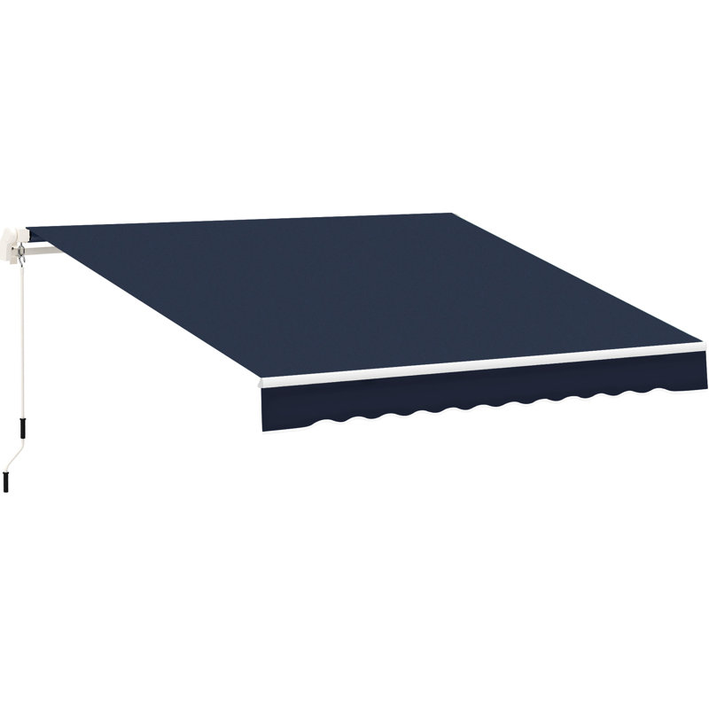 10' X 8' Retractable Yard Awning - Blue & Water- Shielding, With Aluminum Frame And Hand Crank For Patio, Deck, Balcony ,