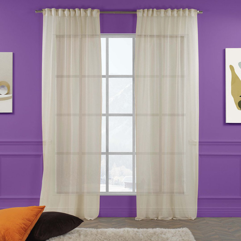 Extra Long Beige Lace Sheer Curtain Panels with Rod Pocket